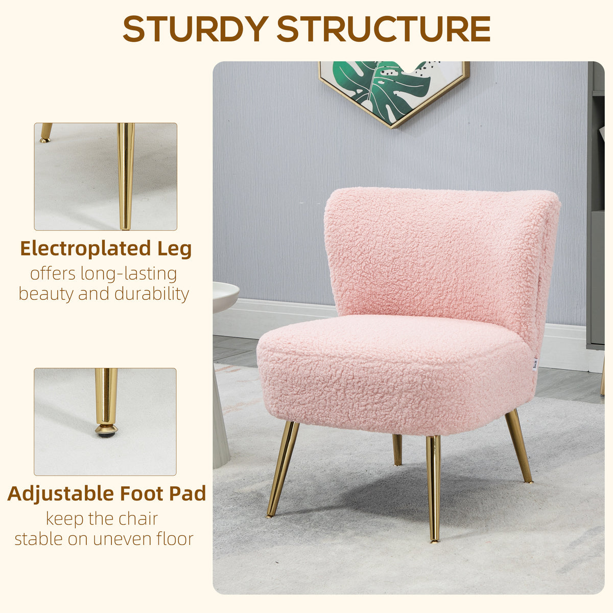 Lounge Chair for Bedroom Living Room Chair with Soft Upholstery and Gold Legs Pink – view 5