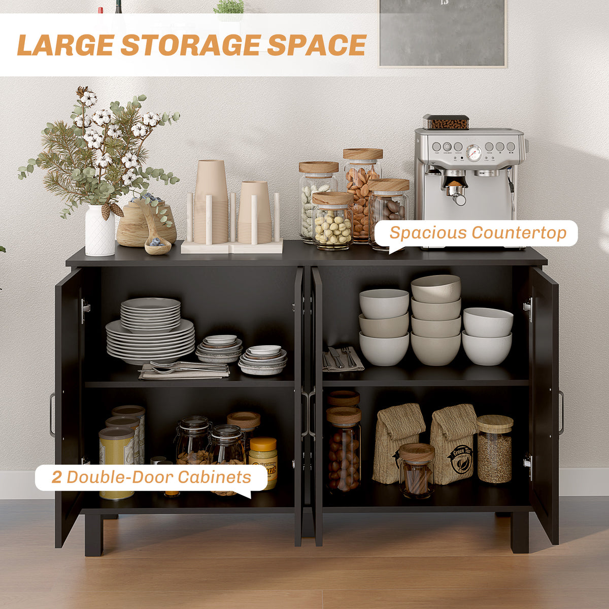 Kitchen Sideboard Cabinet with 4 Barn Doors and 2 Adjustable Shelves, Buffet Table for Living Room – view 3