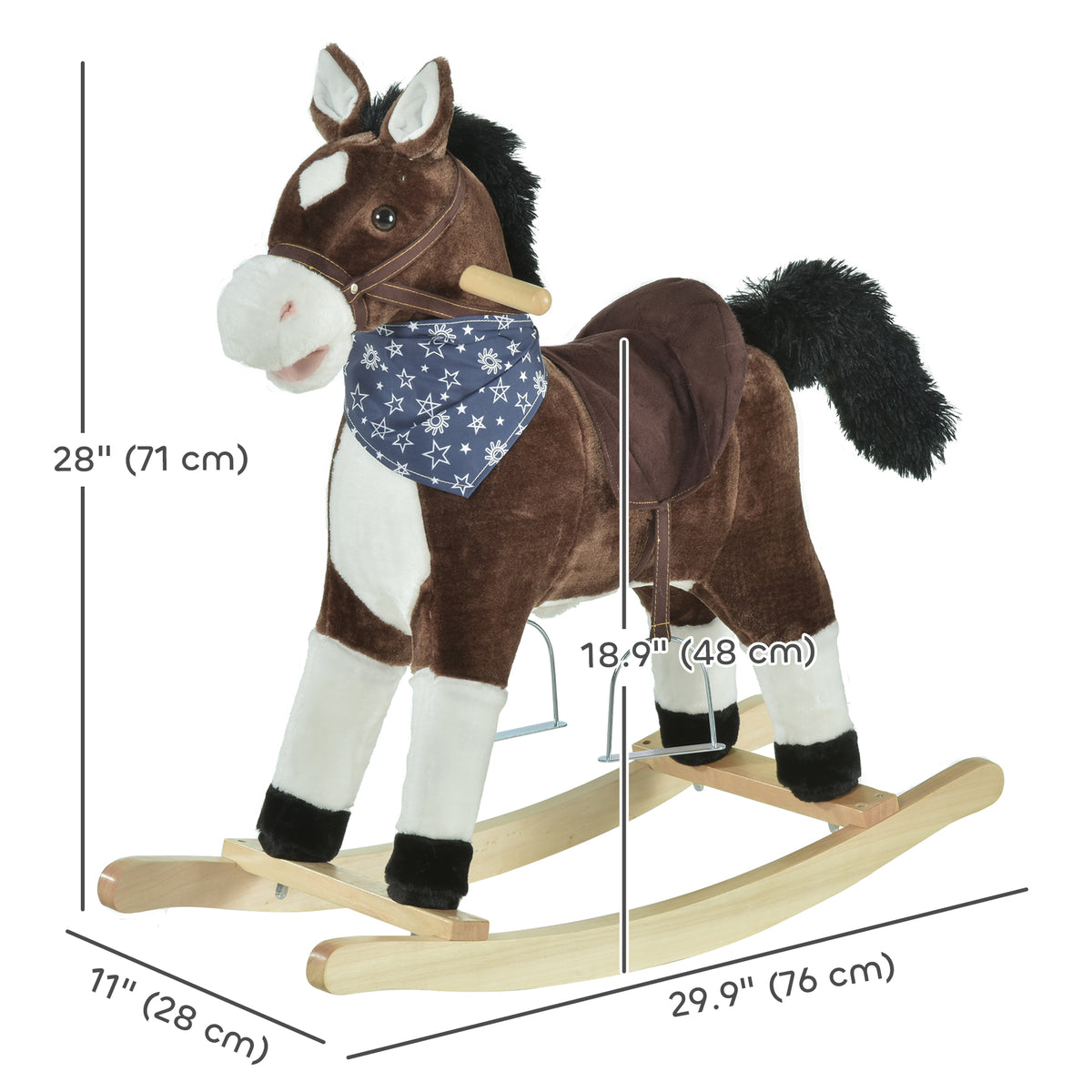 Qaba Kids Plush Ride-On Rocking Horse Toy Cowboy Rocker with Fun Realistic Sounds for Child 3-6 Years Old