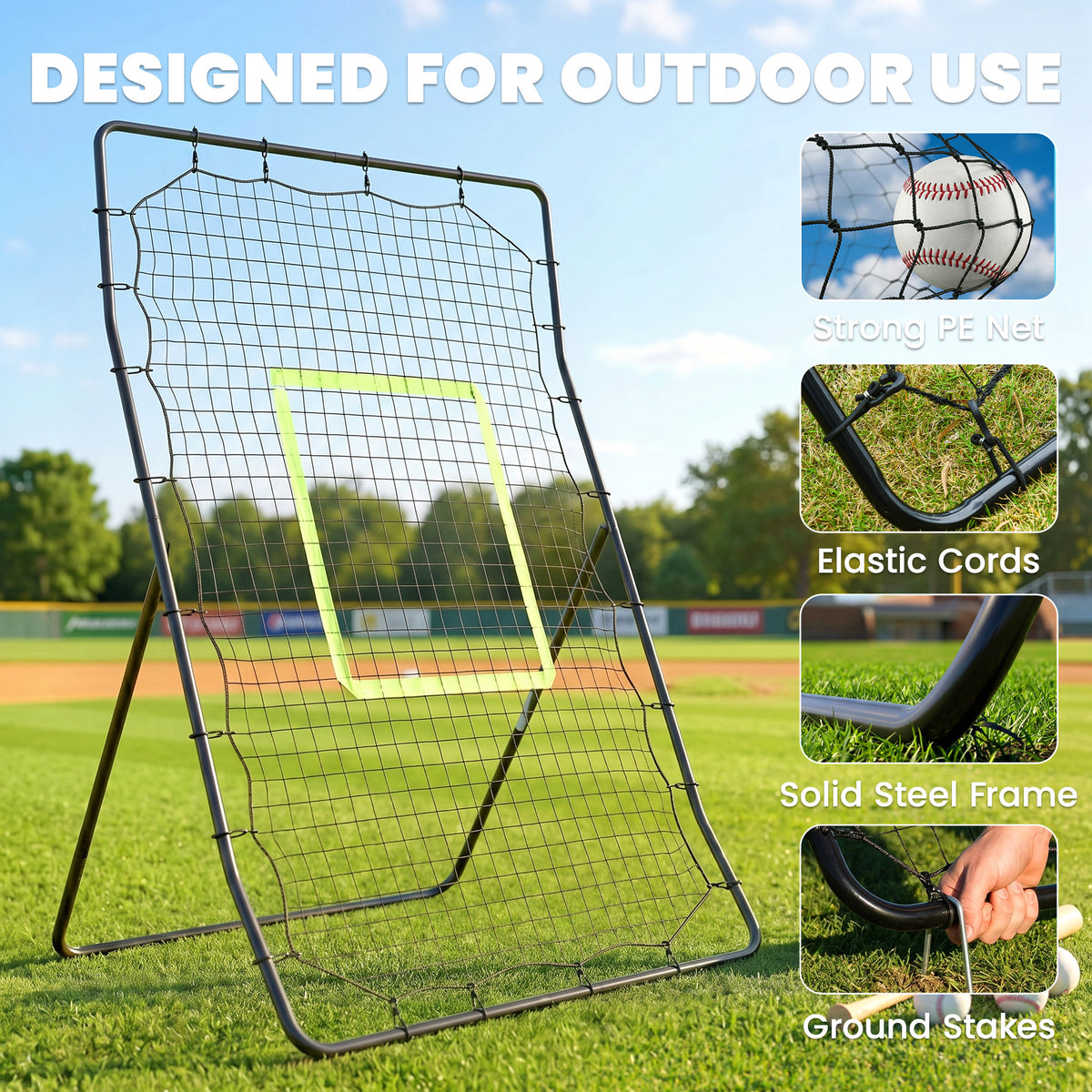 Soozier 4 x 5.7ft Volleyball Rebounder Net with Strike Zone, Baseball Lacrosse Training Net for Pitching and Fielding