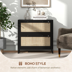 2-Drawer Filing Cabinet with Lock, Rattan File Cabinet with Adjustable Hanging Bar, Natural – view 13