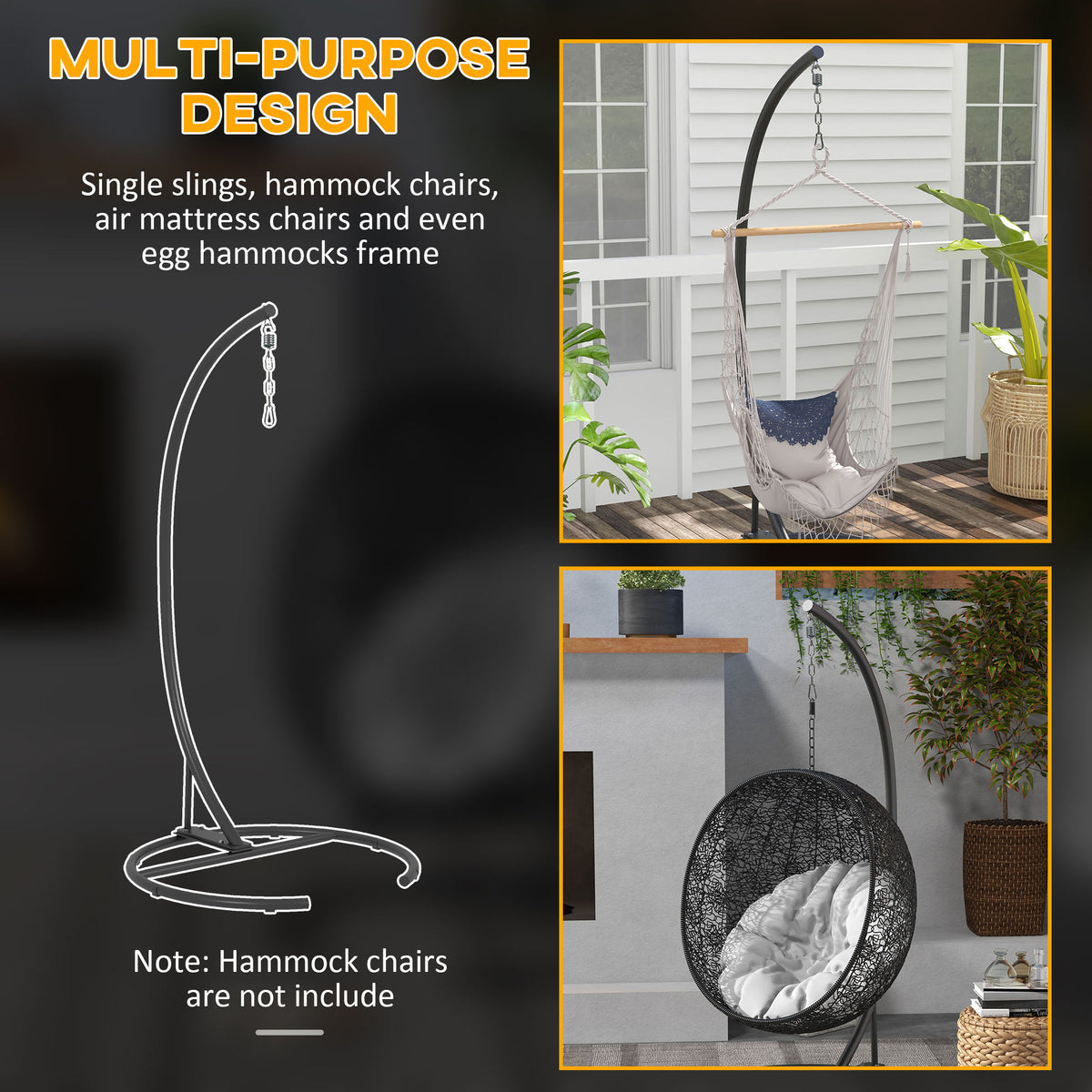 Hanging Hammock Chair Stand with Round Base, Heavy Duty Hammock Stand Only with 330 lbs. Capacity, Black