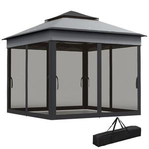 10.7 x 10.7ft Pop Up Gazebo, Adjustable Instant Sun Shelter with UV30+ Roof Cover, Removable Mesh Curtains, Dark Grey