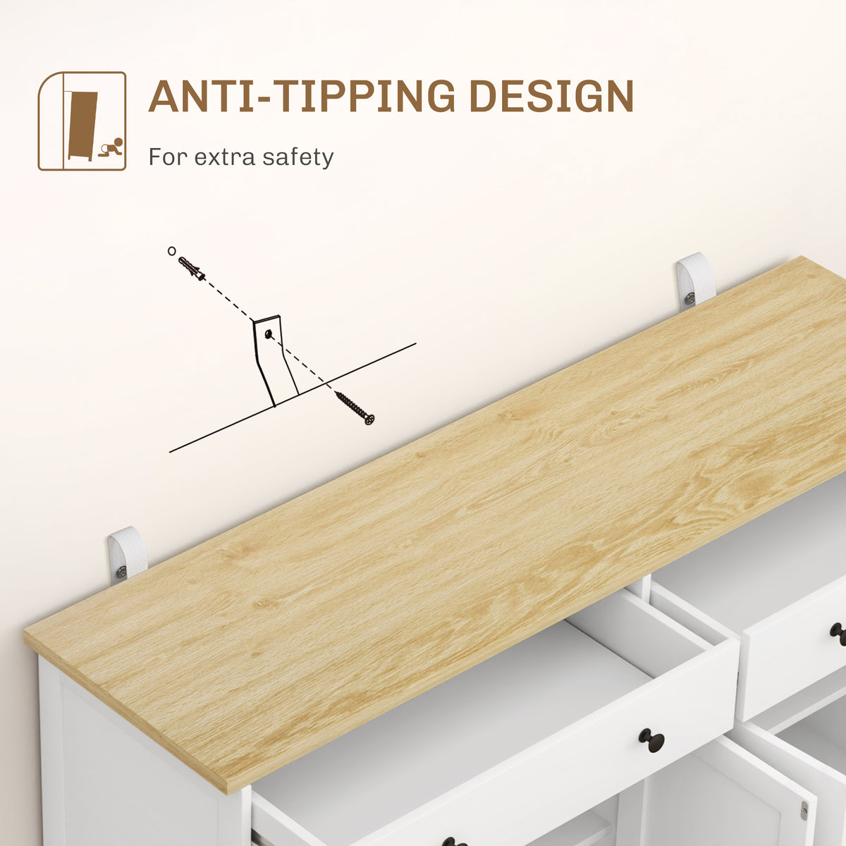 Modern Sideboard, Buffet Cabinet with Storage Drawers, Adjustable Shelves for Living Room, Dining Room, Entryway, White