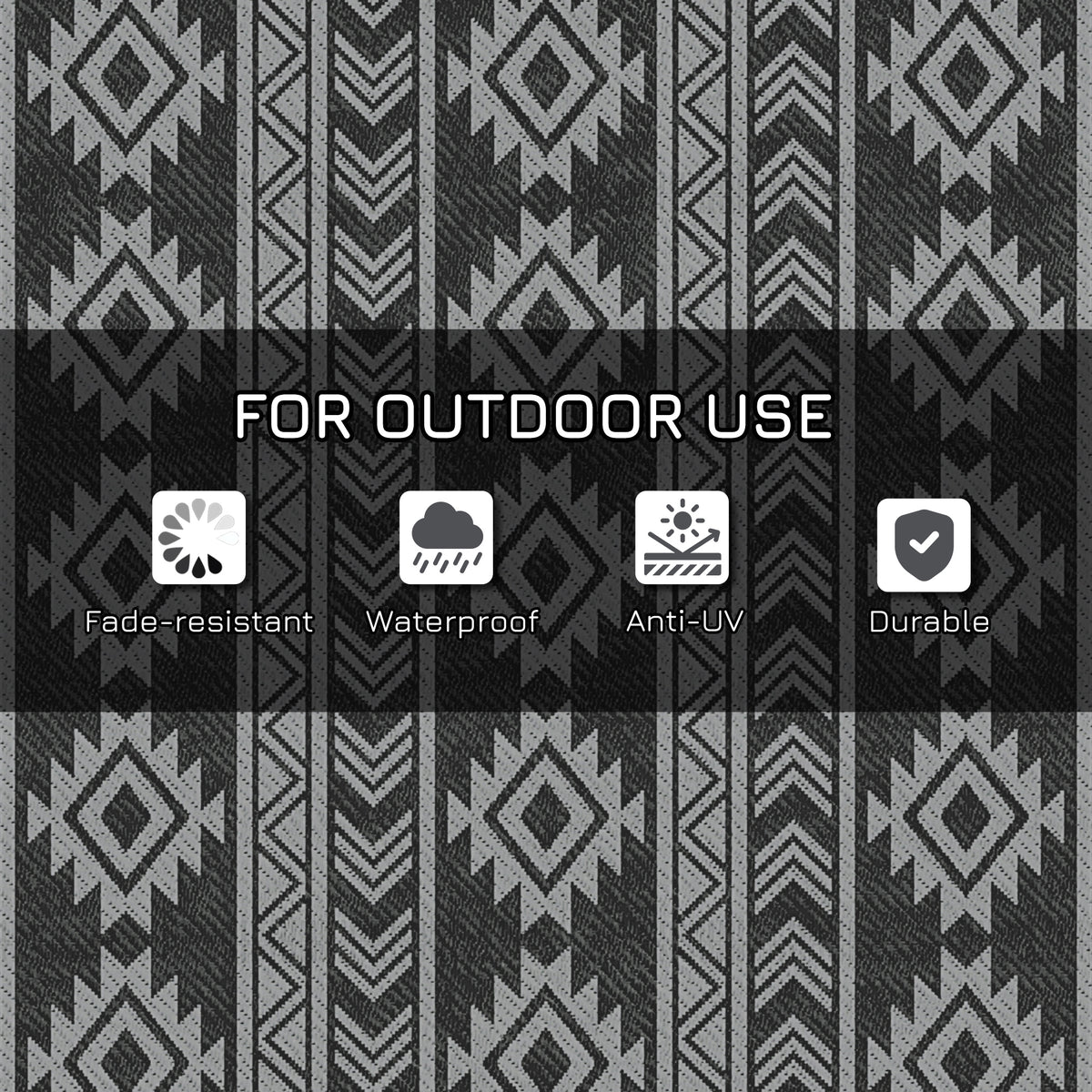 Reversible Outdoor RV Rug, Patio Floor Mat, 6' x 9' Plastic Straw Rug for Backyard, Deck, Beach, Camping, Black & Grey