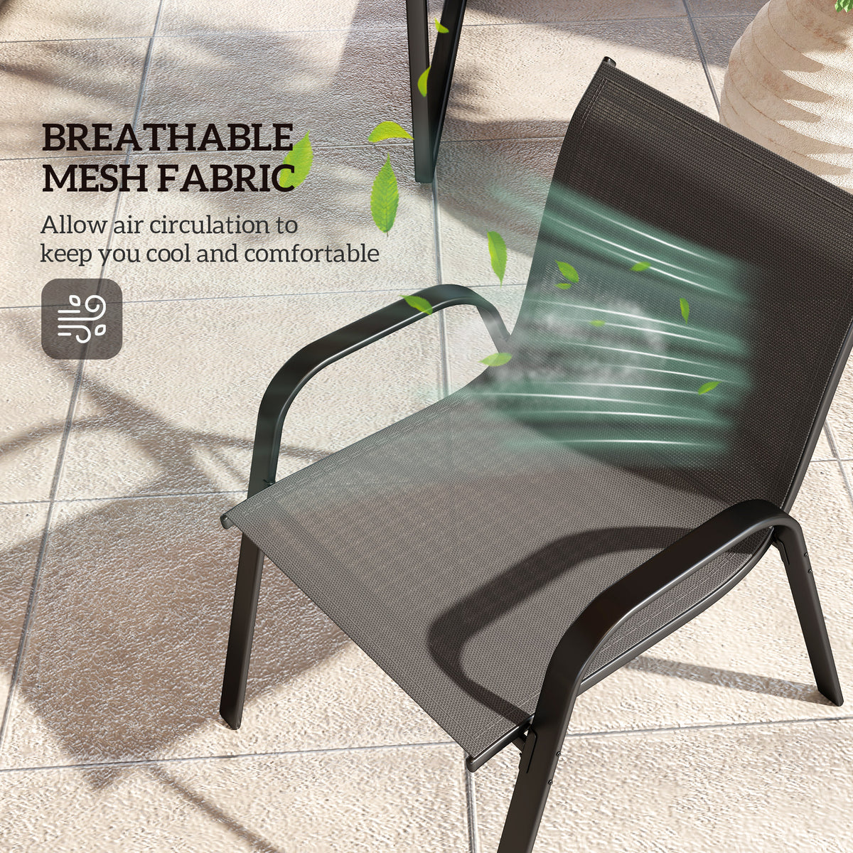 4 Pieces Outdoor Furniture Set with 2 Stackable Chairs, Loveseat, Patio Conversation Set with Glass Coffee Table, Black