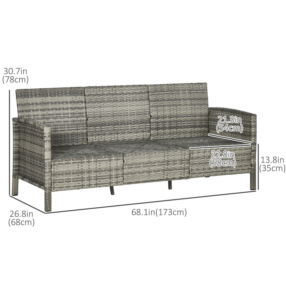3-Seater Wicker Sofa, PE Rattan Outdoor Couch Conversation Furniture with Removable Cushions for Patio – view 2