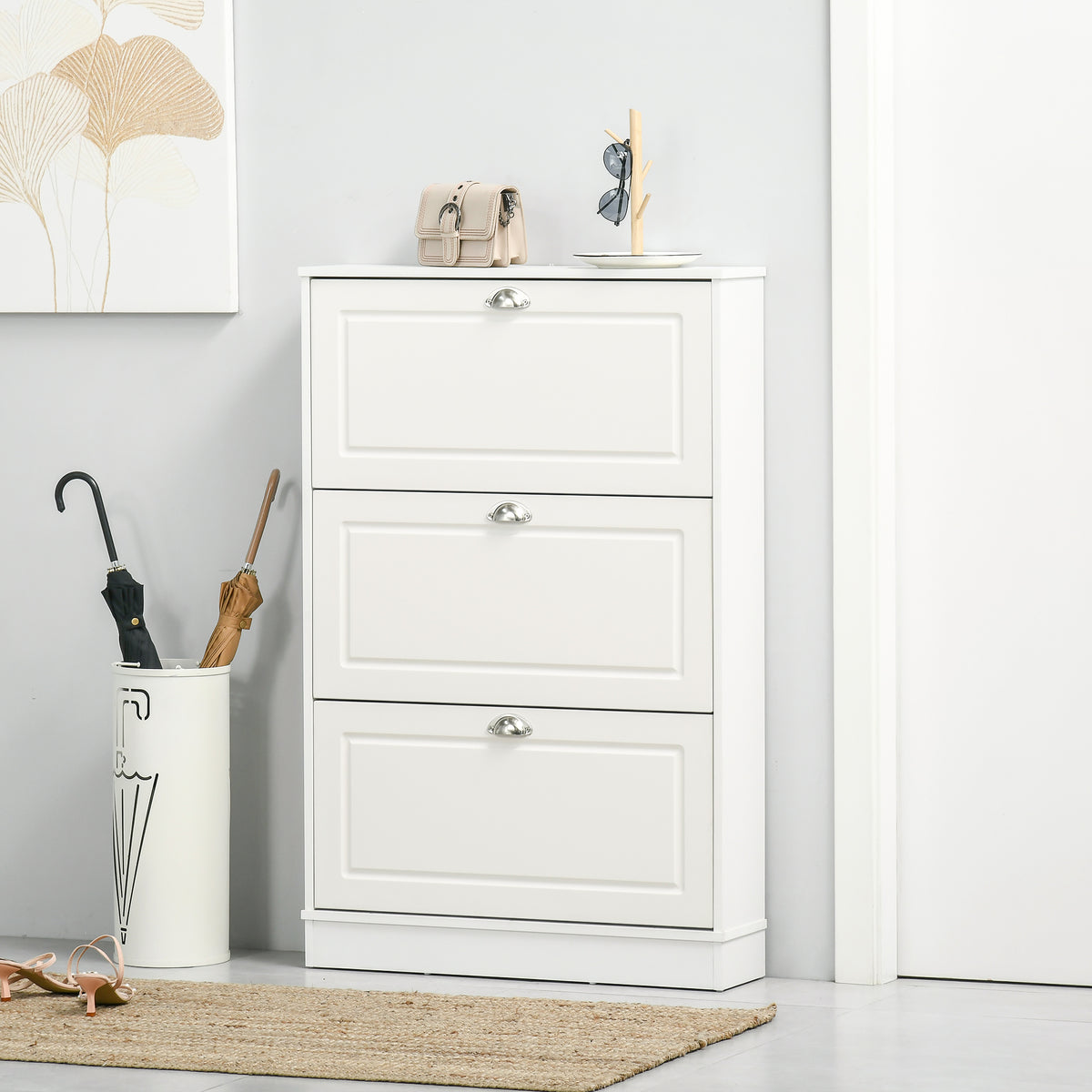 Shoe Cabinet with 3 Flip Drawers, Narrow Shoe Storage Cabinet, Holds 12 Pairs for Entryway, Hallway, White