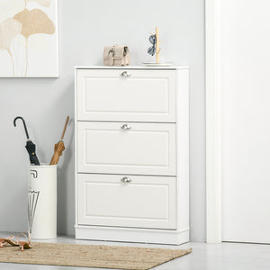 Shoe Cabinet with 3 Flip Drawers, Narrow Shoe Storage Cabinet, Holds 12 Pairs for Entryway, Hallway, White
