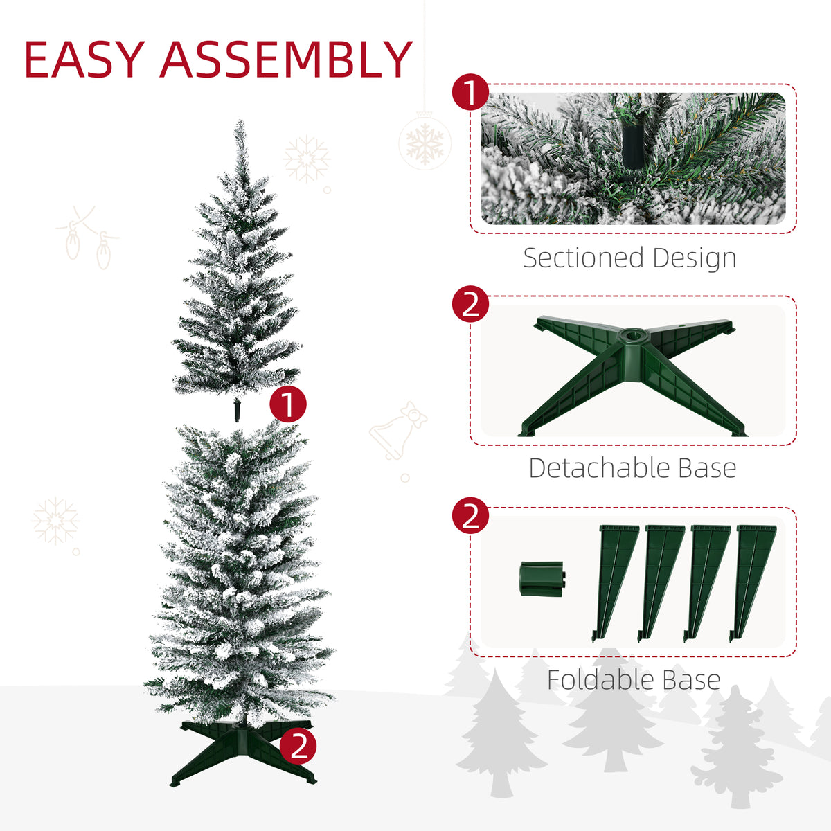5ft Tall Pencil Artificial Christmas Tree, Holiday Décor with Snow Flocked Branches, Green – view 5