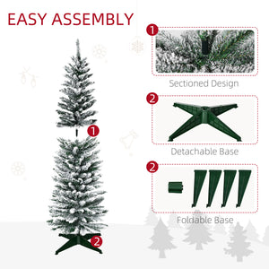 5ft Tall Pencil Artificial Christmas Tree, Holiday Décor with Snow Flocked Branches, Green – view 5