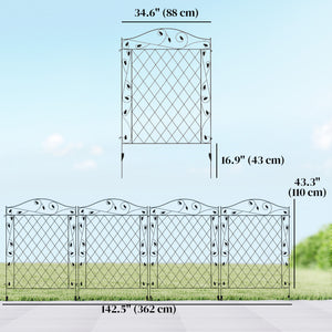 Outdoor Metal Garden Fence Panels, Border Edging for Yard, Patio, 4 Pack, Wavey Vines
