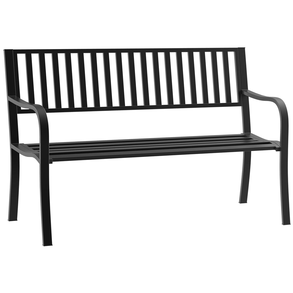 50" Steel Garden Bench Patio Metal Backyard Park Chair Outdoor Seat Furniture, Black