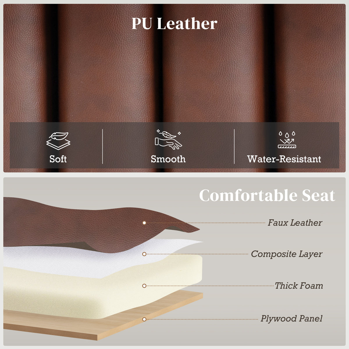 Bedroom Bench PU Leather End of Bed Bench with Cylindrical Seat and Metal Legs for Bedroom Living Room – view 10