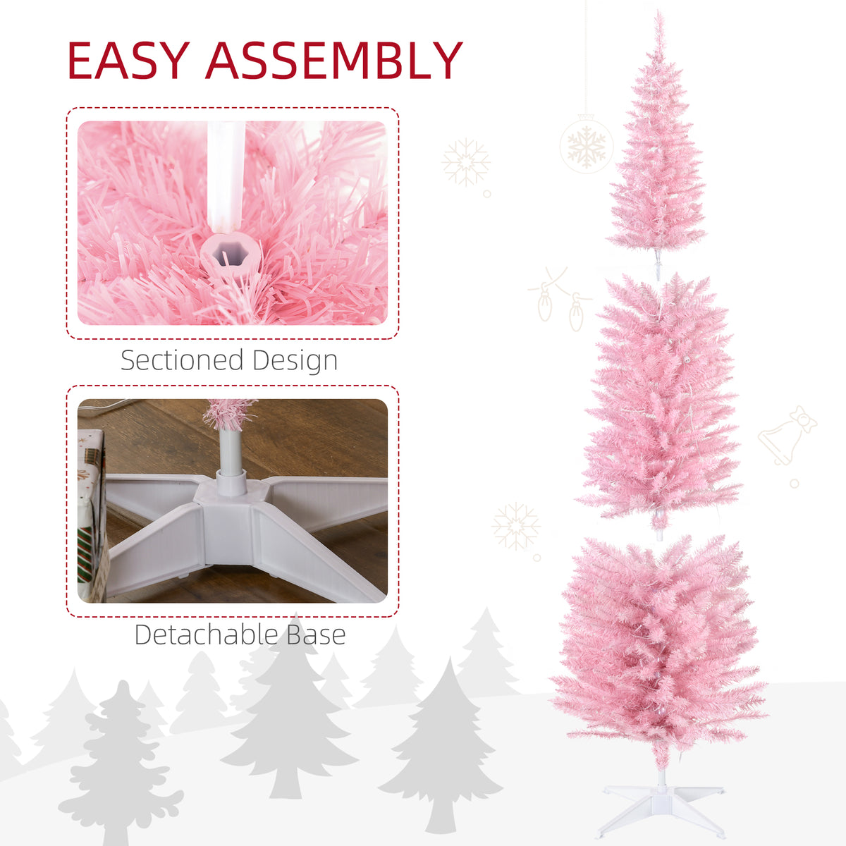 6' Pre Lit Artificial Pencil Christmas Trees, Xmas Tree with Realistic Branches and Warm White LED Lights – view 34