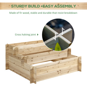 3-Tier Wood Raised Garden Bed, 47.2" x 39.4" x 21.3" Elevated Planting Box, Outdoor Vegetable Flower Container, Herb Garden Indoor Kit, Natural
