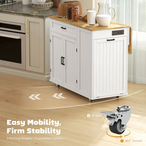 Kitchen Island Cart, Portable Kitchen Island Table with Charging Station, Rubber Wood Drop Leaf – view 13