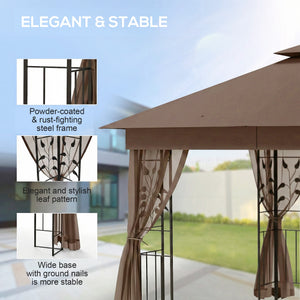 10'x10' Soft-top Steel Patio Gazebo Outdoor Sun Shelter with 2-Tier Polyester Roof, Curtain Sidewalls, Beige – view 32