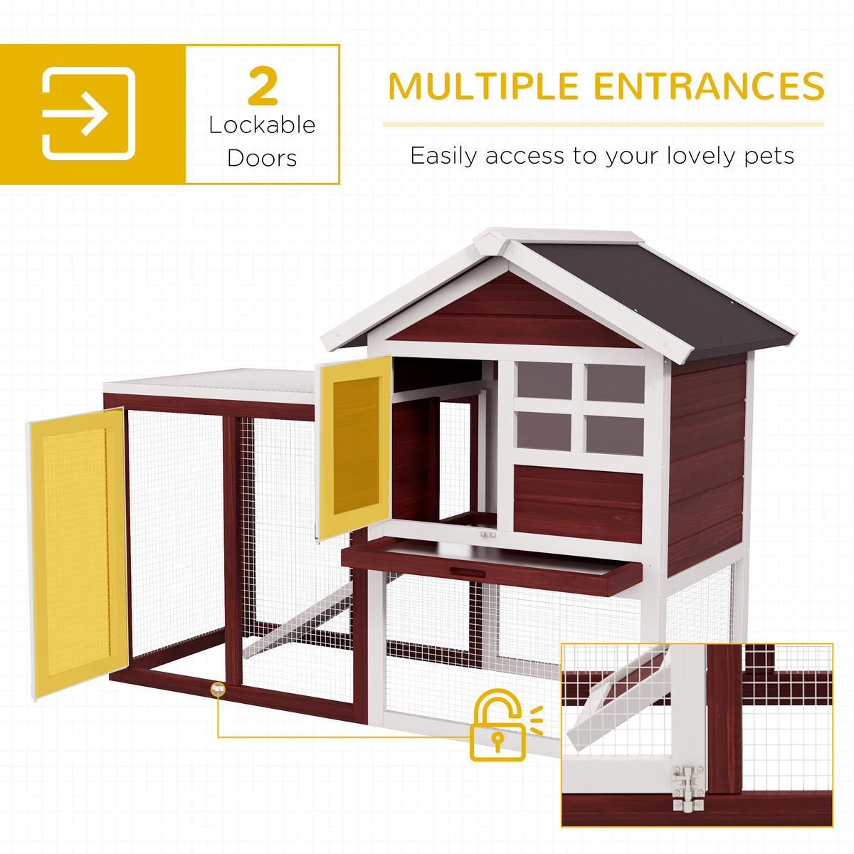 48" Weatherproof Wooden Rabbit Hutch Bunny Cage Small Animal House with Slant Roof And Screened Outdoor – view 6