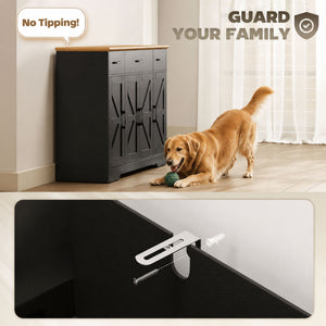 47" Buffet Cabinet with Soft-Close Hinges, Farmhouse Sideboard with 3 Drawers, Adjustable Shelves and Spice Racks, Black