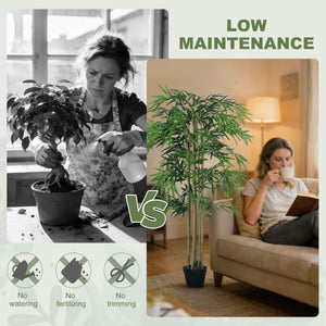 5FT Artificial Bamboo Tree Set of 2, Fake Plant with 1095 Leaves, Greenery Plant in Nursery Pot for Indoor, Green