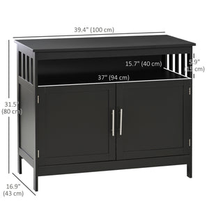 Kitchen Sideboard, Buffet Cabinet, Wooden Storage Console Table with 2-Level Cabinet and Open Shelf, Black – view 2