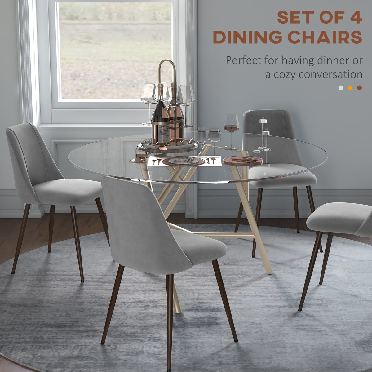 Upholstered Dining Chairs Set of 4, Velvet Accent Chair with Back and Wood-grain Steel Leg for Kitchen – view 27