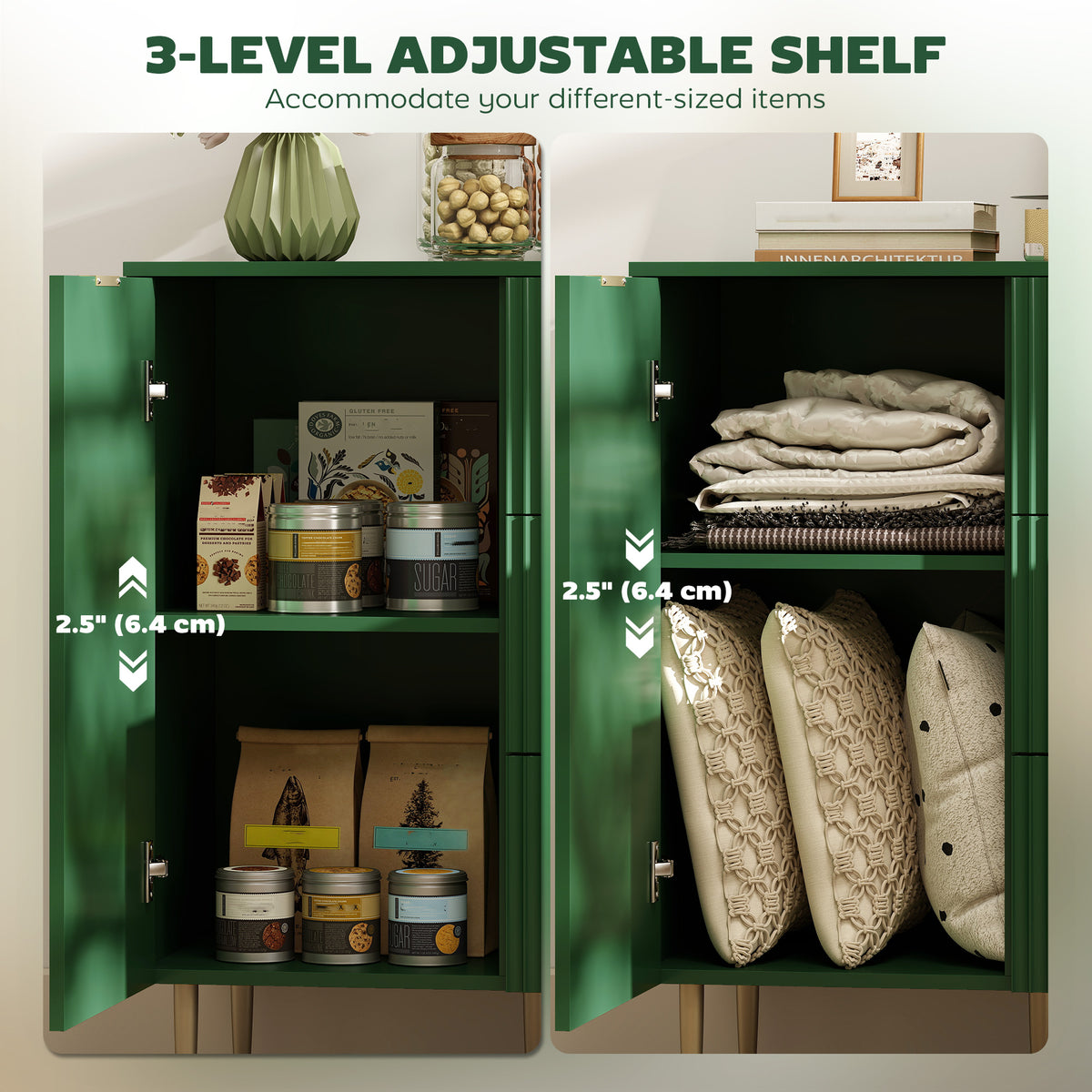 Modern Kitchen Storage Cabinet, Sideboard Buffet Cabinet w/ 3 Drawers and Adjustable Shelves for Kitchen – view 11