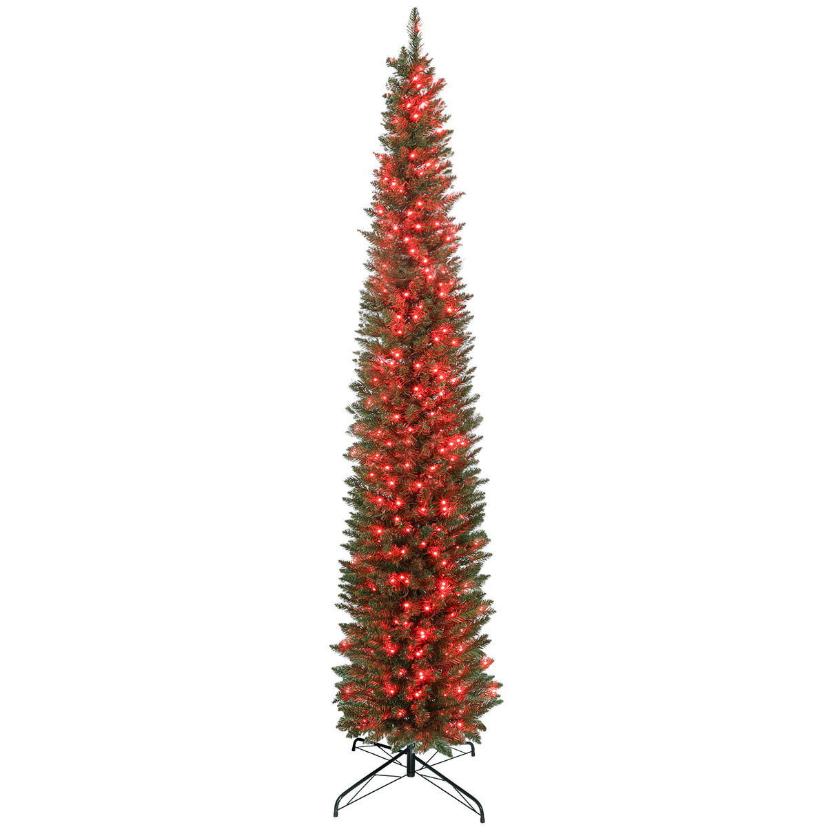 9ft Christmas Tree with Colourful DIY Synchronized LEDs, Hinged Pencil Xmas Tree with Remote, Daily Timer