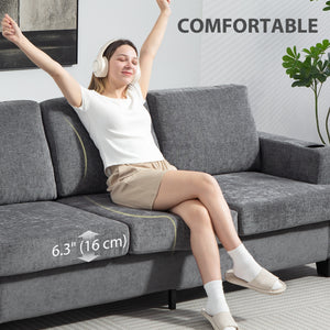 3 Seater Sofa with USB Ports & Cup Holders, Chenille-Feel Upholstered Couch for Living Room, Grey – view 6