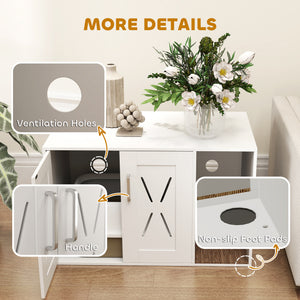 Cat Litter Box Enclosure, Hidden Cat Litter Box Furniture with Scratching Board, 31.5" x 19" x 20", White