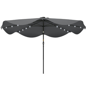 Solar Patio Umbrella with LED and Tilt, Outdoor Market Table Umbrella Parasol with Crank, 10 x 10 ft, Dark Grey
