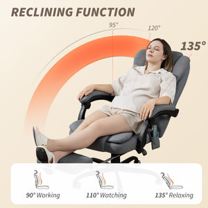 7-Point Vibrating Massage Chair, Reclining Office Chair with Footrest, Reclining Back, Adjustable Height, Grey