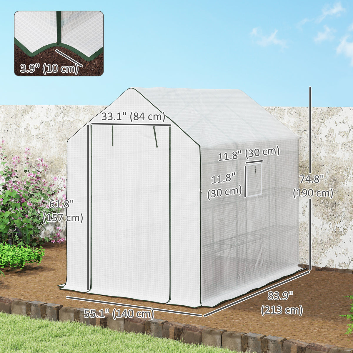Walk-in Greenhouse with 3 Tier, Garden Plant Growhouse with Roll-up Door and Mesh Windows – view 9