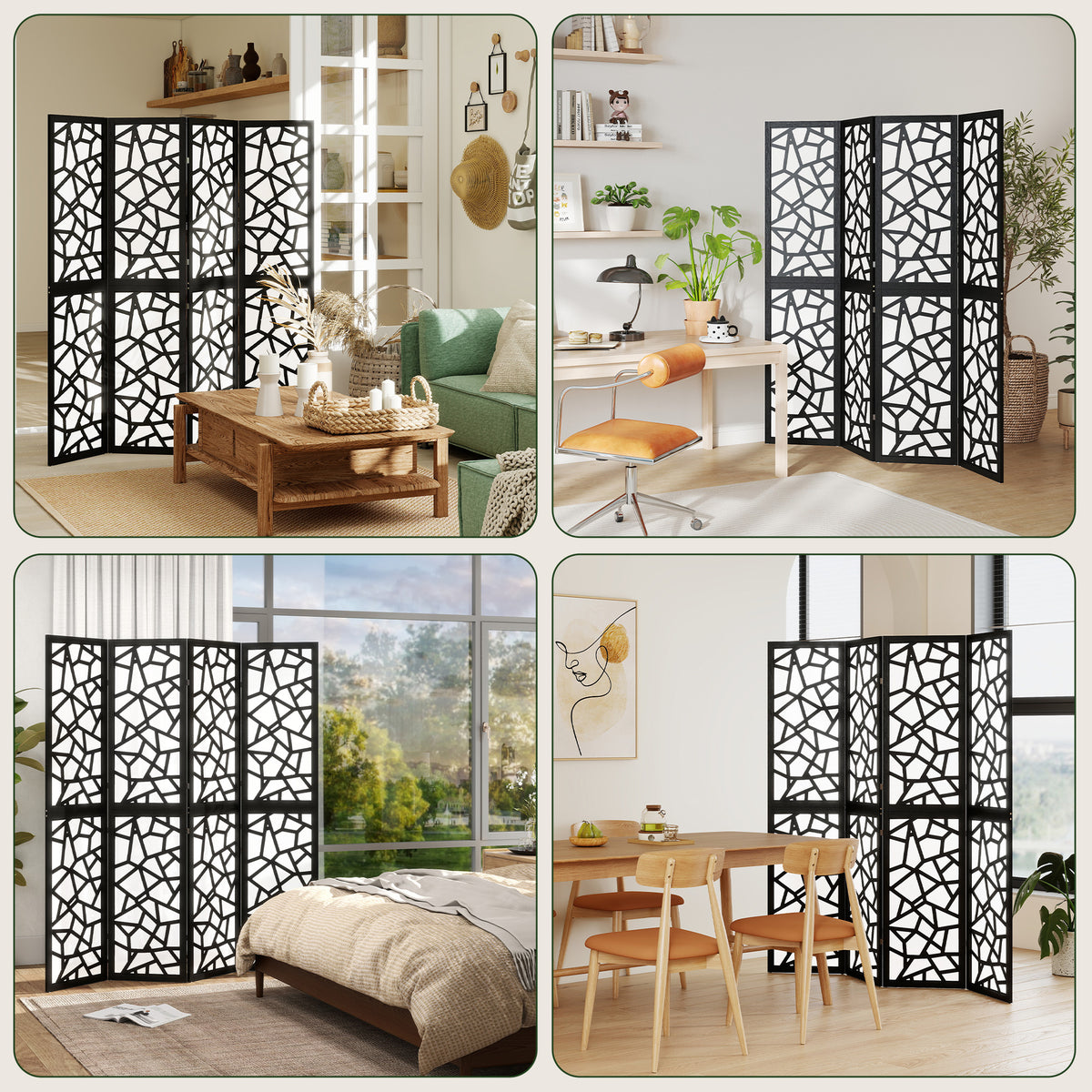 4 Panel Room Divider, 5.6 FT Lightweight Folding Privacy Screen with Geometric Pattern for Living Room – view 6
