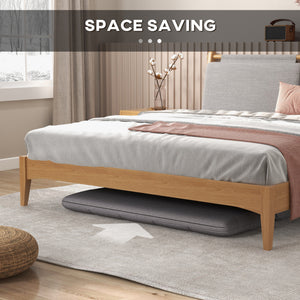 51" Folding Floor Sofa, Foldable 2-Seater Lazy Sofa Sleeper Bed, Adjustable Linen Floor Couch with 9-position Backrest, 2 Pillows and Wide Seat for Living Room, Grey
