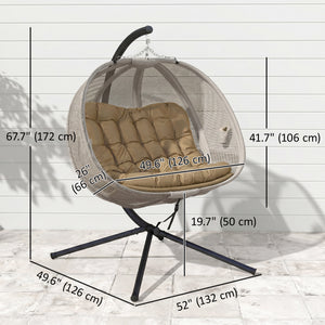 Double Egg Chair with Stand, 2 Person Hanging Swing Egg Chair with Cushion, Pockets, Khaki