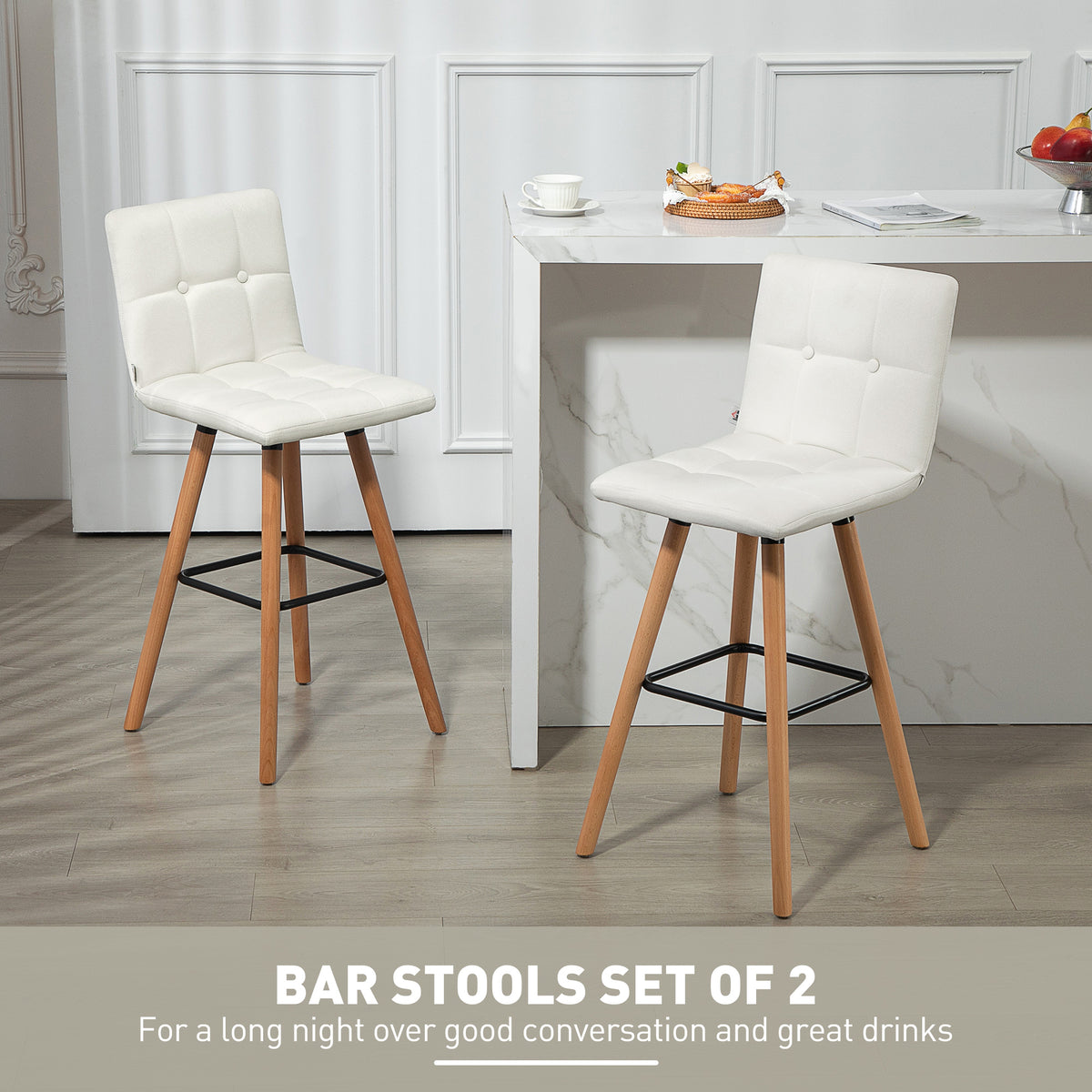 Modern Bar Stools Set of 2, 38" Upholstered Kitchen Island Stool with Solid Wood Legs, Grey – view 10
