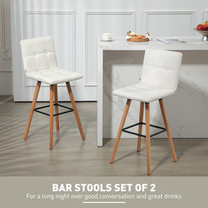 Modern Bar Stools Set of 2, 38" Upholstered Kitchen Island Stool with Solid Wood Legs, Grey – view 10
