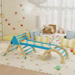 Qaba 8-in-1 Pikler Triangle Set, Foldable Wooden Climbing Toys with Arch, Ramp and Ladder for Ages 18-48 Mouths