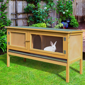 Wooden Rabbit Hutch, Indoor Outdoor Bunny Cage with Slide-Out Tray and Openable Roof, Small Animal Cage