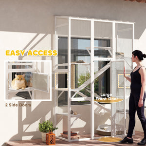 Large Outdoor Catio with 6 Jumping Platforms, Scratching Post, 2 Ramps, Waterproof Roof, Grey – view 19