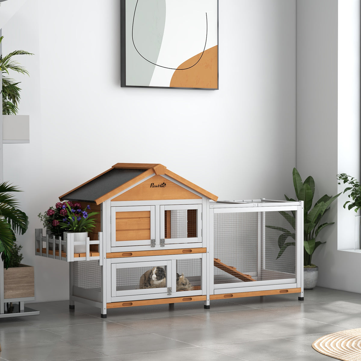 65" Wooden Rabbit Hutch, Pet Playpen with Openable Roof, Storage Box, for Rabbits and Small Animals – view 21