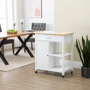 Rolling Kitchen Cart with Wood Top and Drawer, Kitchen Island on Wheels for Dining Room, Black | Aosom Canada