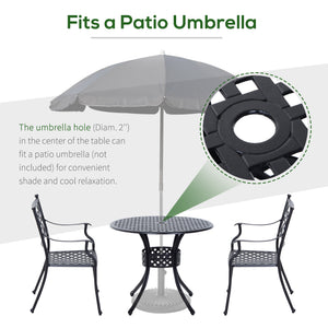 33-Inch Roud Patio Dining Table with Umbrella Hole, Cast Aluminum Garden Table, All Weather Patio Bisto Table, for Lawn, Garden, Outside, Black