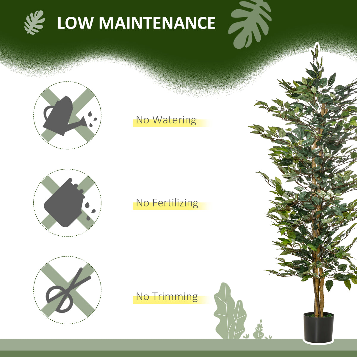 5FT Artificial Ficus Tree, Fake Tree with Leaves, Faux Plant in Nursery Pot for Indoor Decoration