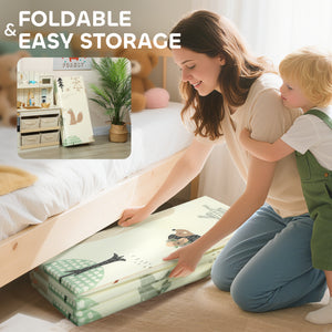 Qaba Foldable Baby Plat Mat, 77" x 69" Kids Floor Mat for Crawling and Learning, Girl & Animal Theme