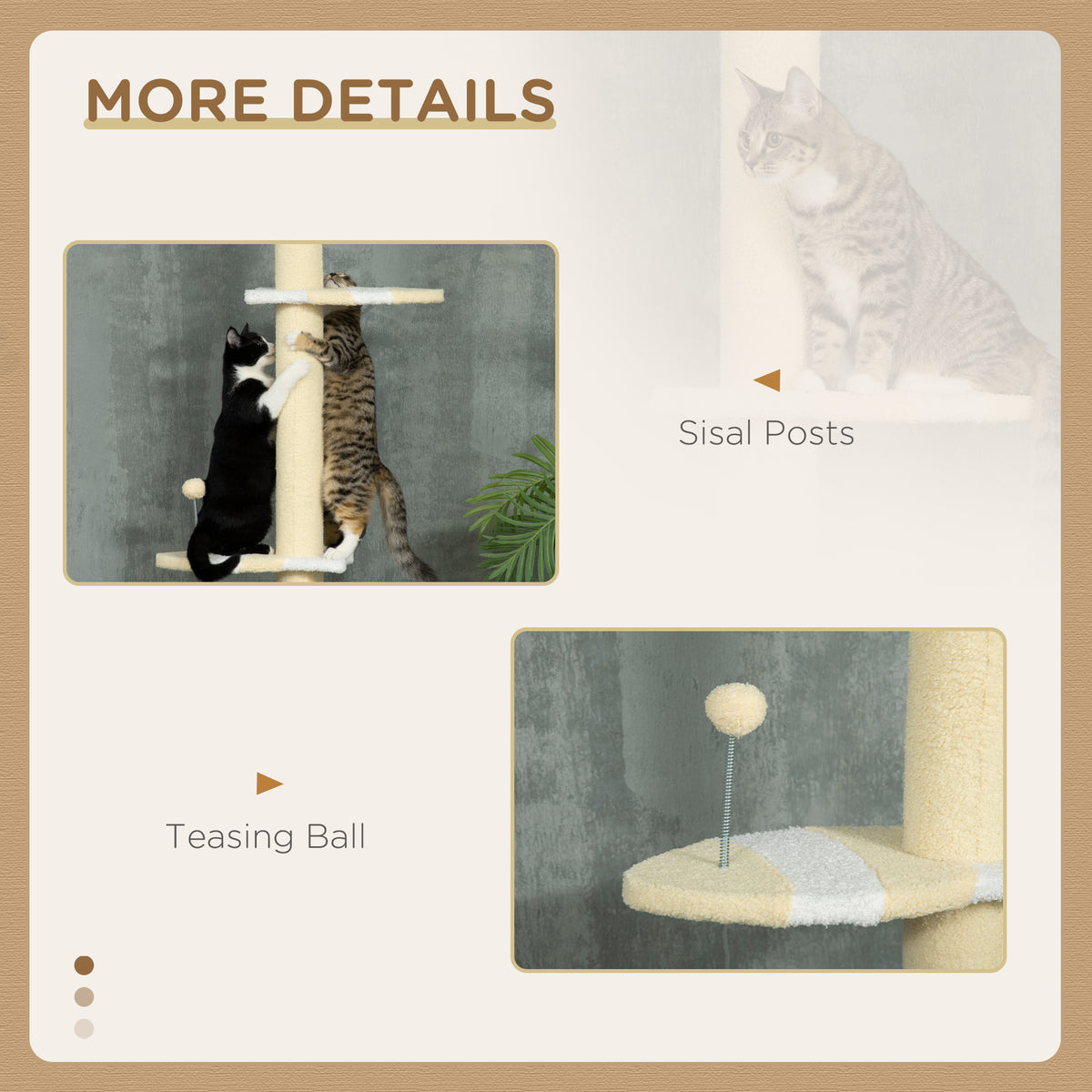 87"-102" Floor to Ceiling Cat Tree w/ Sisal Scratching Posts, Anti-tip Kit, Perches, Toy Ball, Yellow