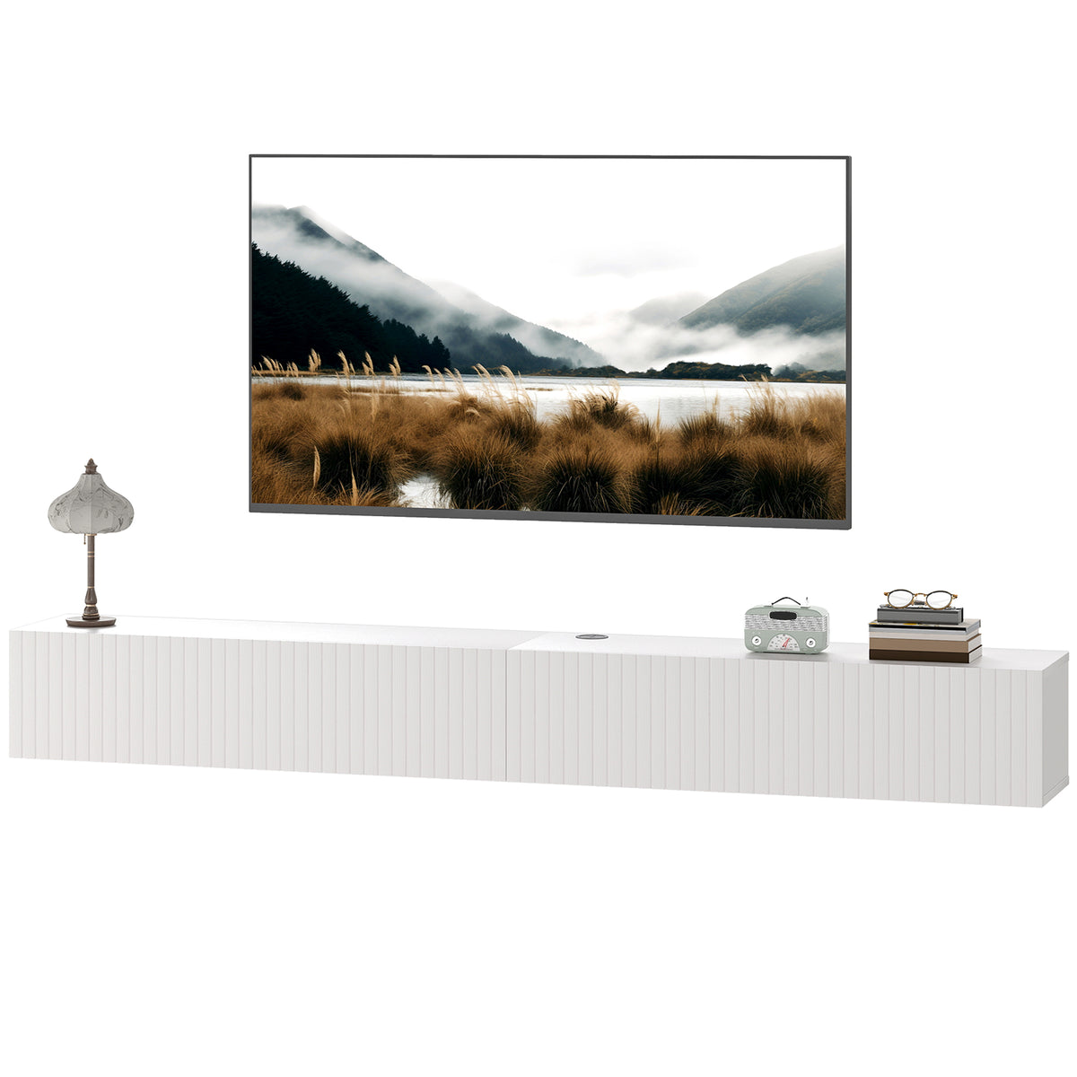 71" Floating TV Stand for TVs up to 72 Inch, Wall Mount Media Console with 2 Fluted Flip-Down Doors – view 8