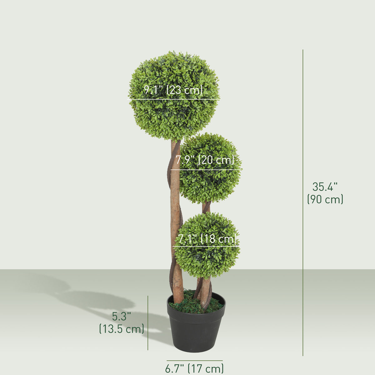 35 Inch 2 Pack Potted Fake Plant, Artificial Boxwood Topiary Trees, Triple Ball Tree for Indoor and Outdoor, Light Green